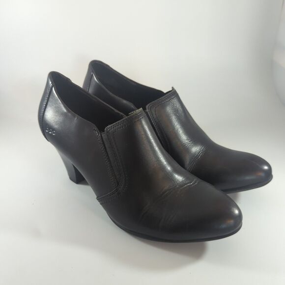 BOC Born Concept Boots Women 9 Pump Heels Ankle Bootie Black Leather Slip On - Picture 1 of 12